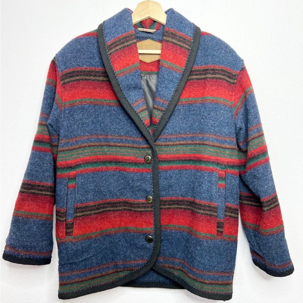 Woolrich Vintage 90's Striped Wool Button Front Blanket Coat